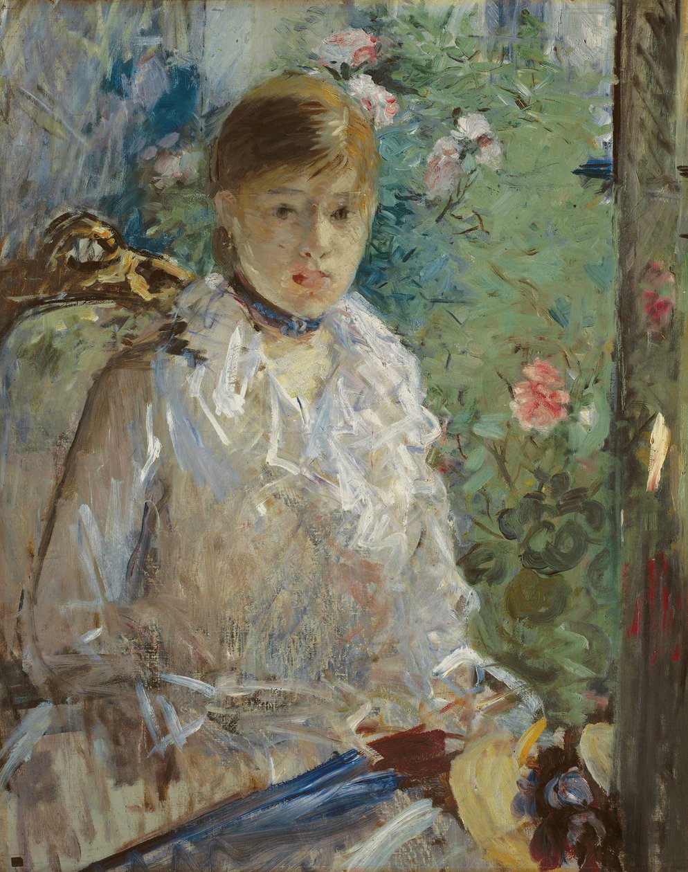 Nuori nainen istuu ikkunan edessä, nimeltään Summer, 1879 tekijältä Berthe Morisot