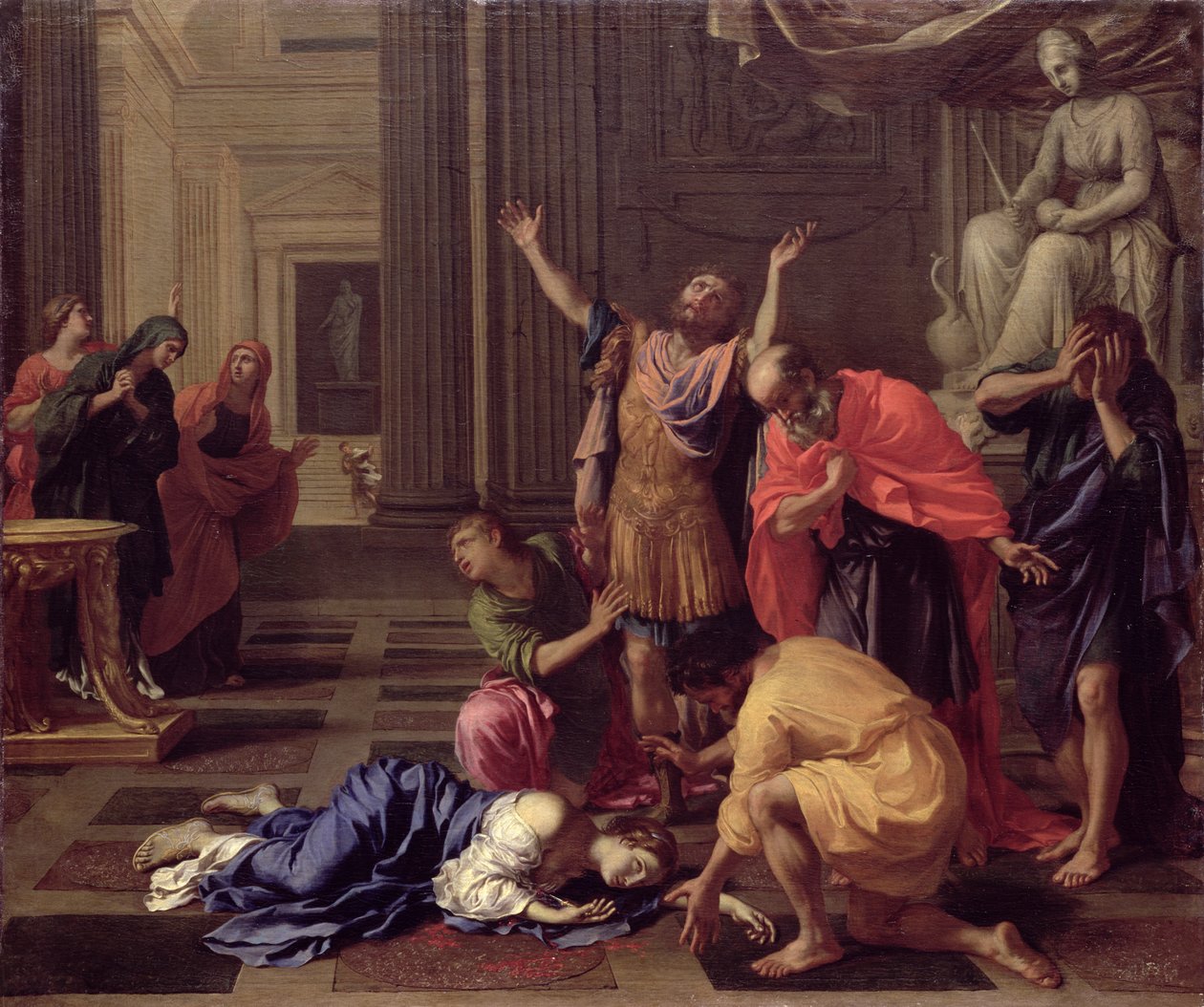 Lucretian kuolema, n. 1660 (öljy kankaalle) tekijältä Bertholet Flemal
