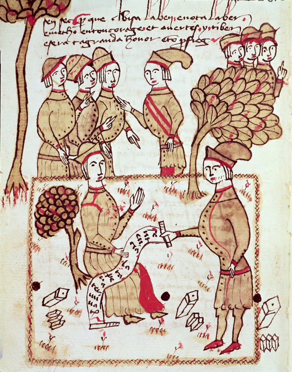 Ms 327 fol.201v Maanmittaus työntekijöiden kanssa, Arnaud de Villeneuven (1240-1315) Traite d
