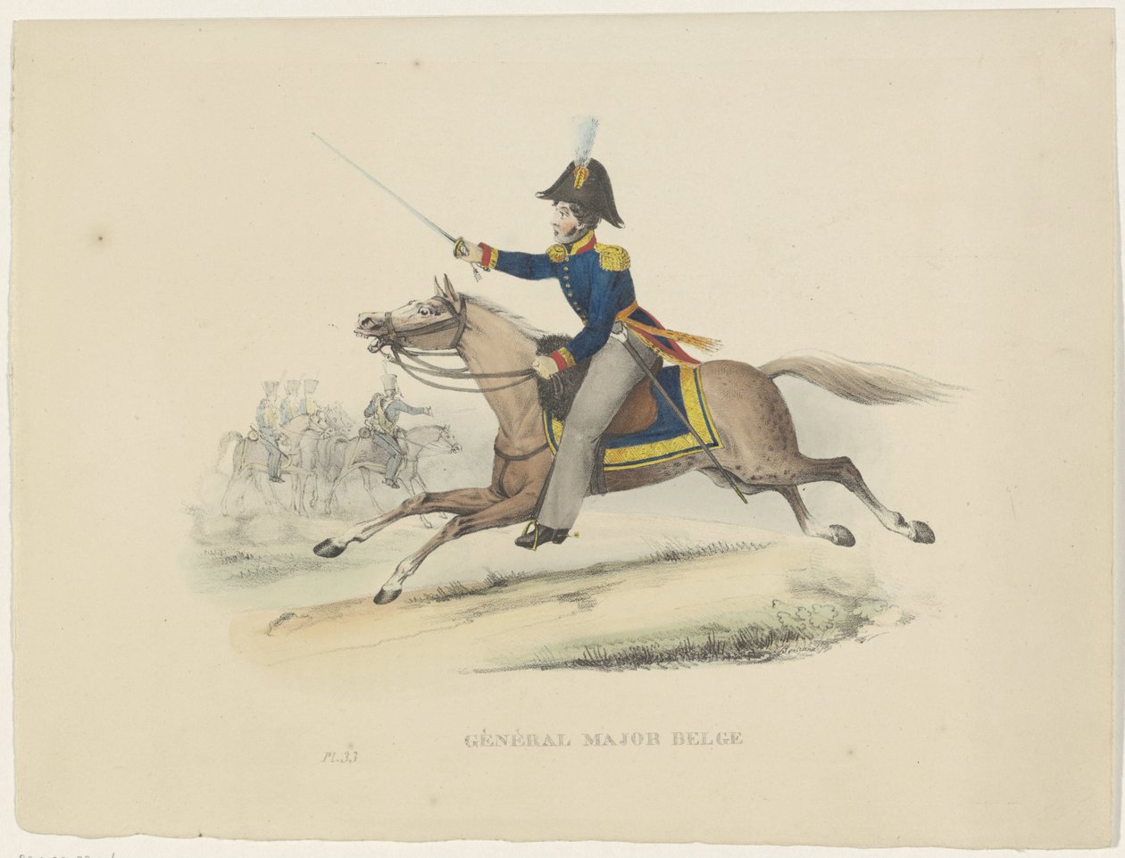Belgian kenraalimajuri, 1830 Belgian kenraalimajuri (nimi esineessä) Belgialaiset puvut: vanha ja moderni, sotilaallinen, siviili- ja uskonnollinen, 1830 (sarjan nimi) tekijältä Bertrand