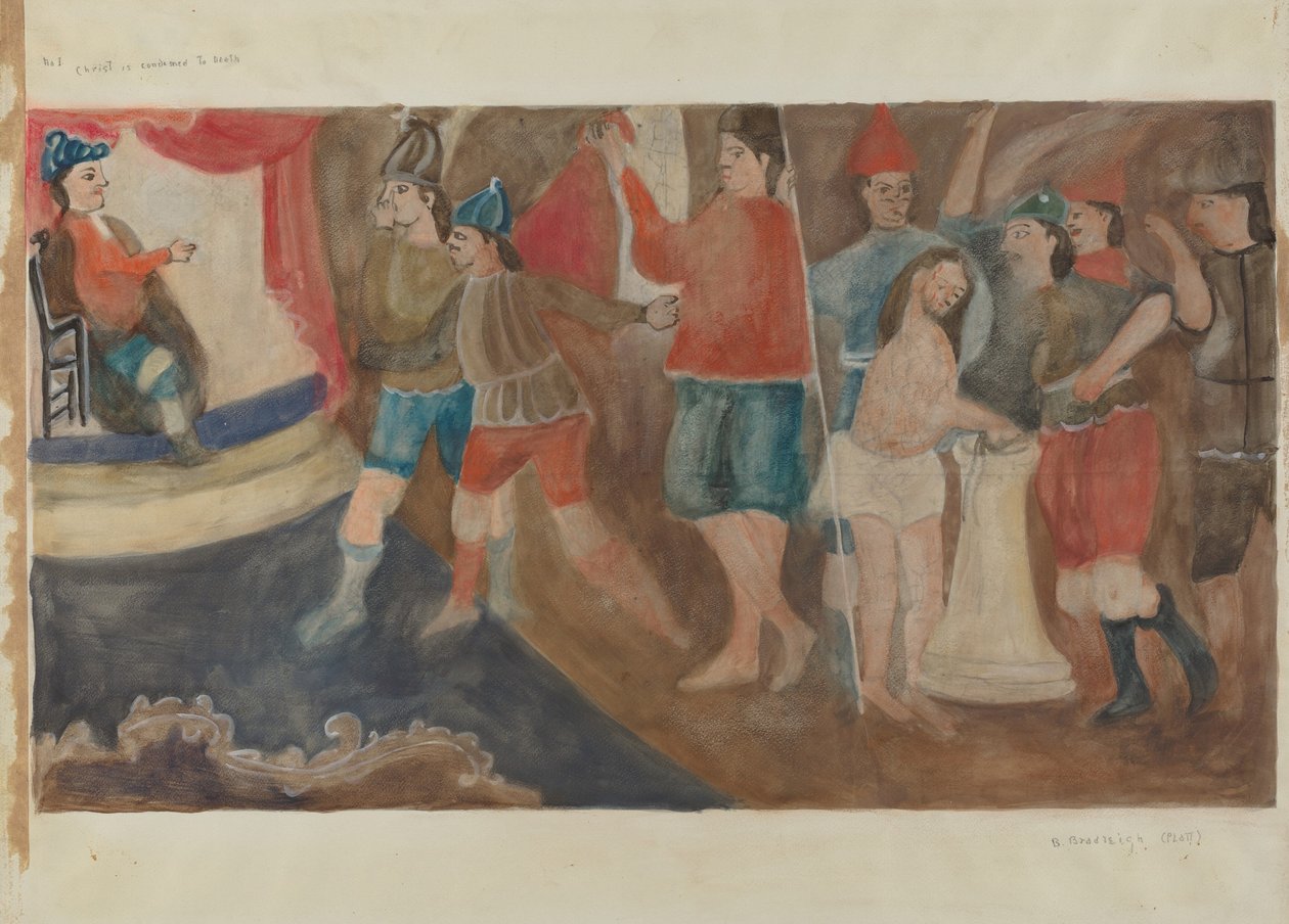 Ristin asema nro 1: Jeesus on tuomittu kuolemaan, n. 1936. tekijältä Beulah Bradleigh
