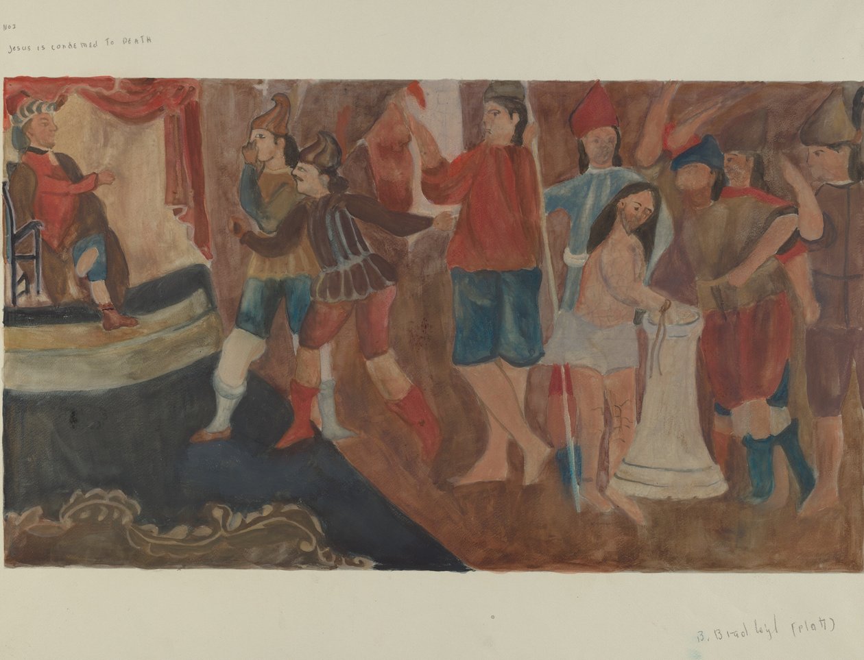 Ristin asema nro 1: Jeesus on tuomittu kuolemaan, n. 1936. tekijältä Beulah Bradleigh