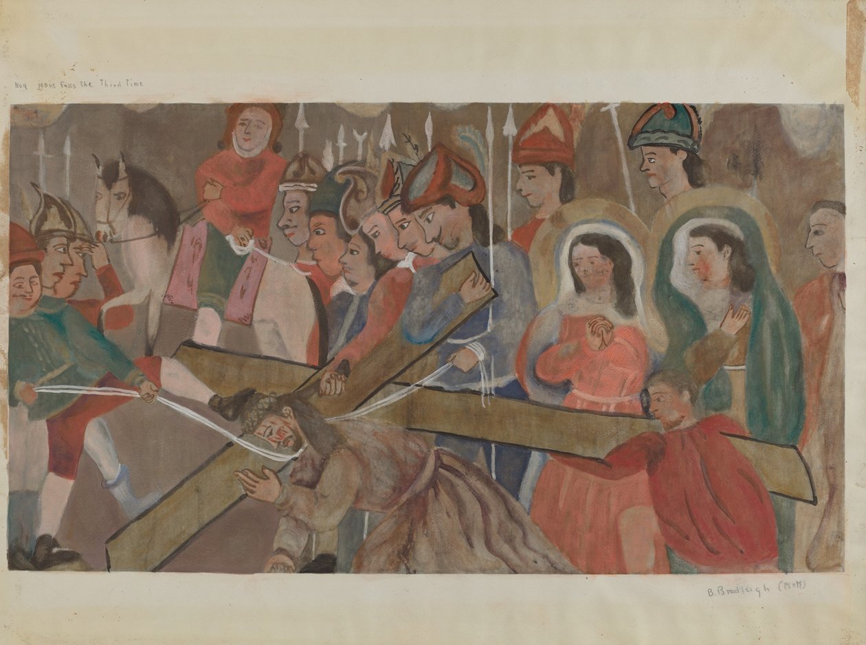 Ristin asema nro 9: Jeesus putoaa kolmannen kerran, n. 1936. tekijältä Beulah Bradleigh
