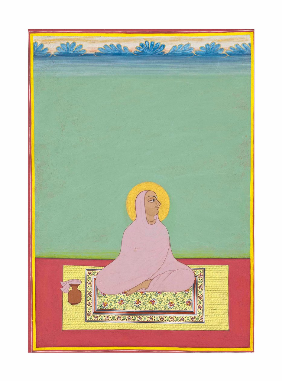 Muotokuva Maharaja Shri Narayan Jistä, n. 1830 (läpinäkymättömät pigmentit ja kulta paperilla) tekijältä Bhati Shankar Das