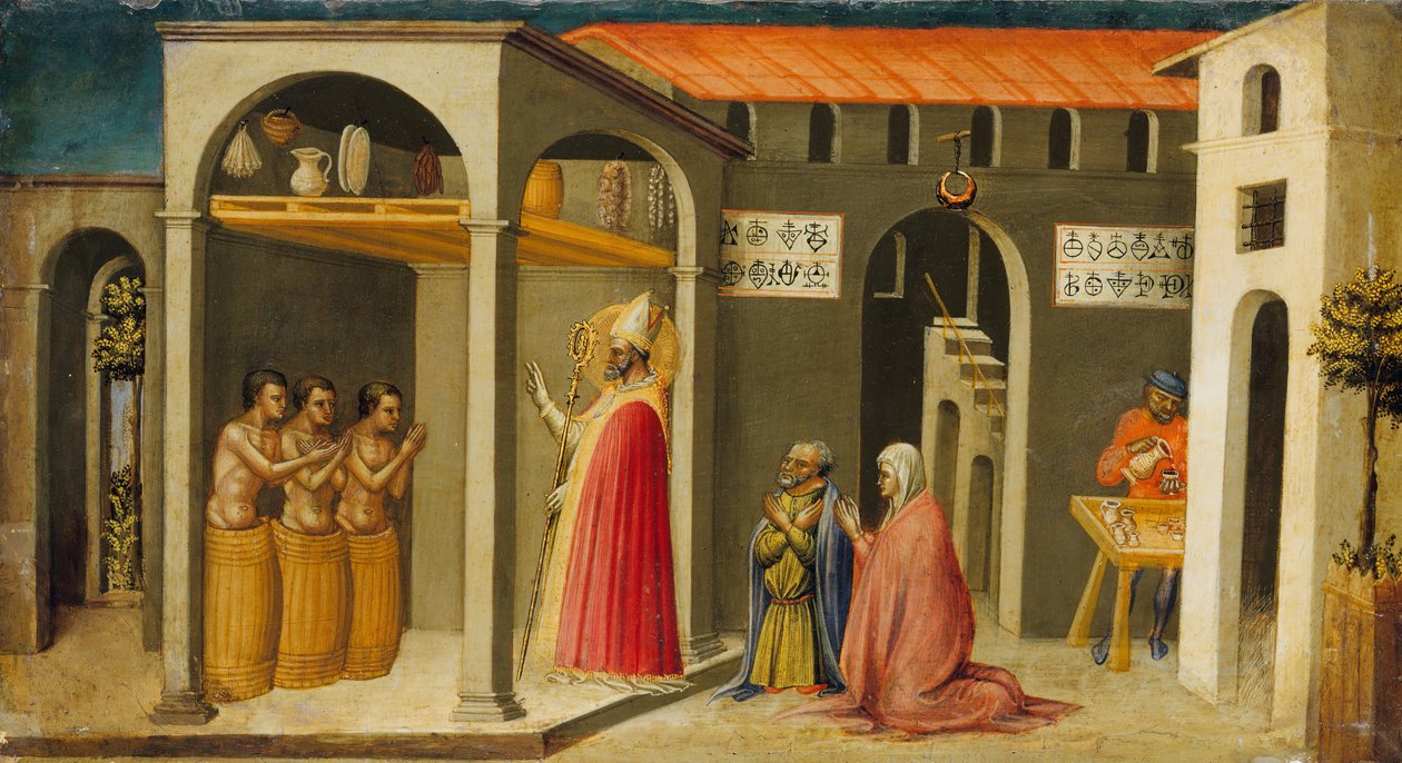 Pyhä Nikolaus elvyttää kolmea nuorta, 1433-35. tekijältä Bicci di Lorenzo