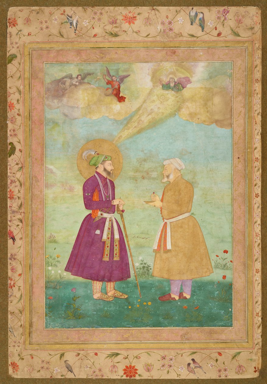 Shah Jahan ja Asaf Khan myöhäisen Shah Jahanin albumista, noin 1640 (peittävä akvarelli, muste ja kulta paperille, kiinnitetty kartongille). tekijältä Bichitr Bichitr