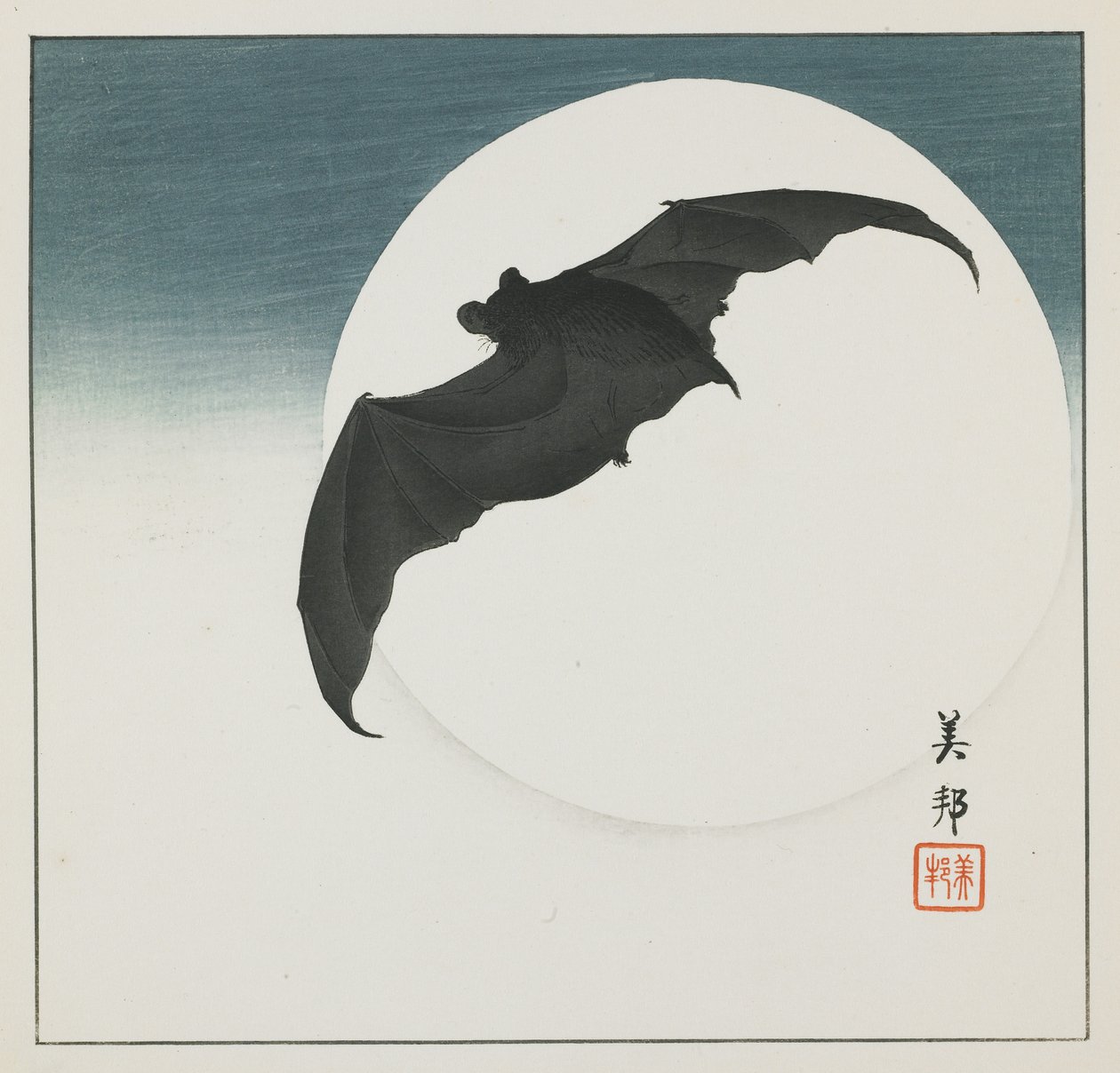 Lepakko ja kuu, 1900-luvun alku tekijältä Biho Takashi or Takahashi (b. 1873. fl 1890 1930)