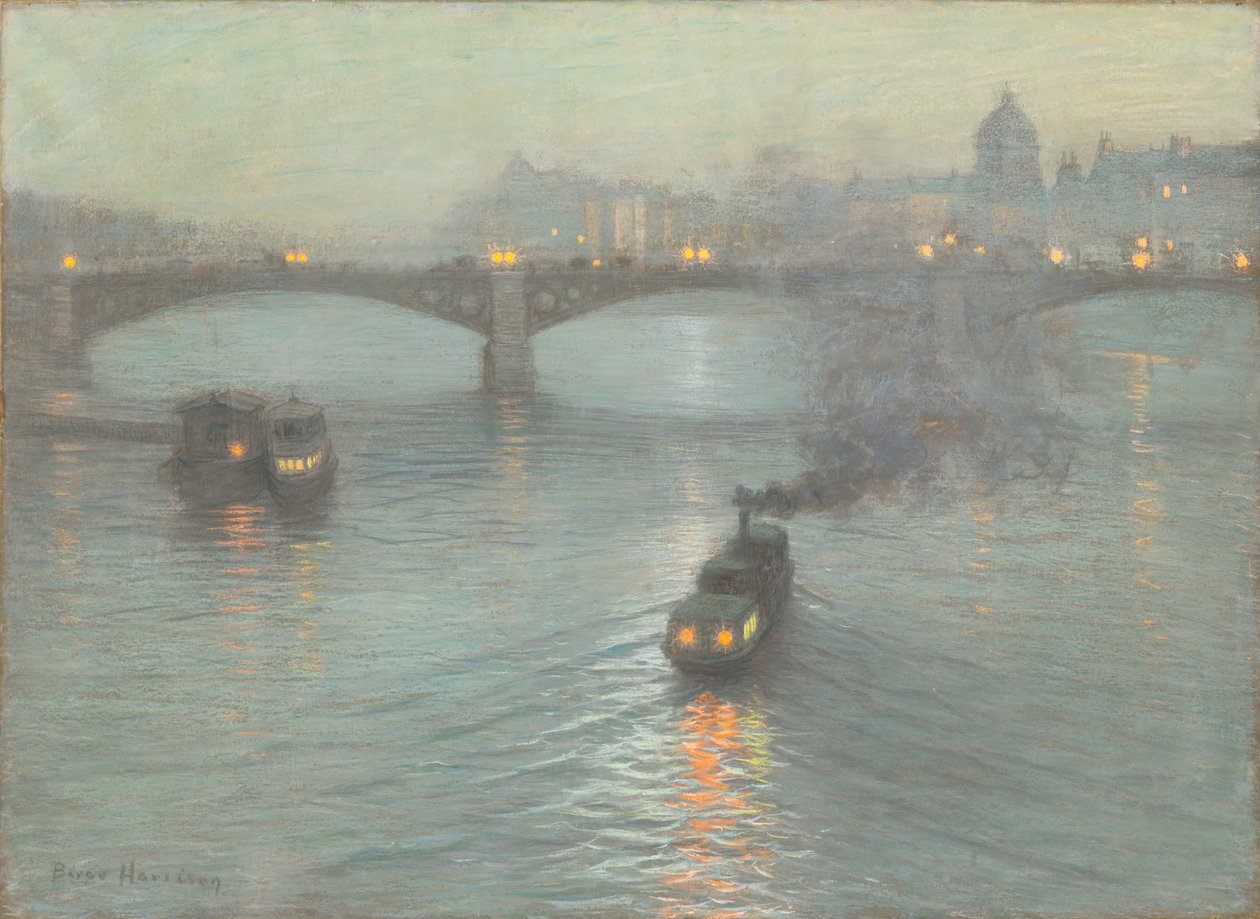 Ilta Seinen varrella, n. 1888 (pastelli kankaalle) tekijältä Birge Harrison
