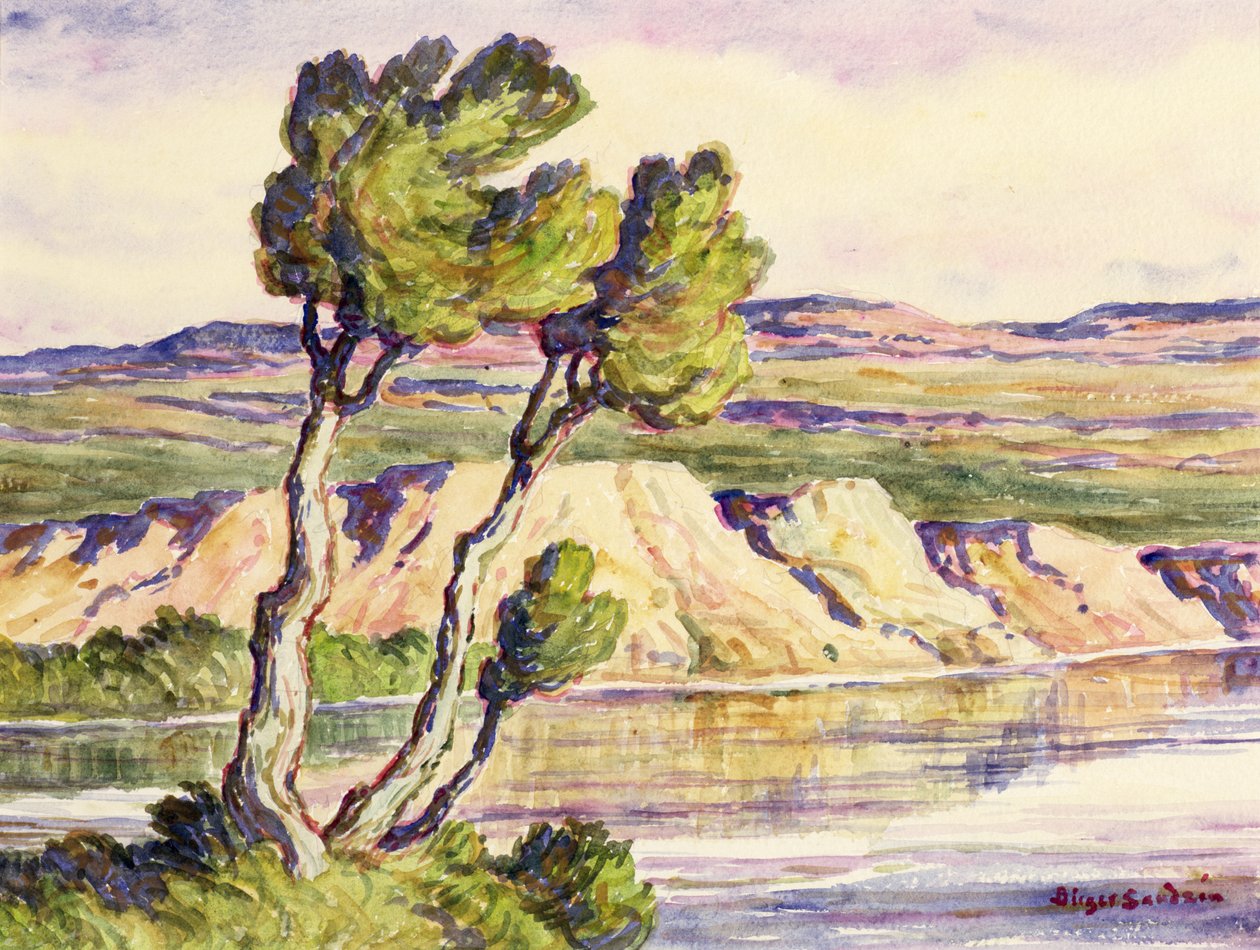Kansas Creek (vesiväri paperille) tekijältä Birger Sandzen