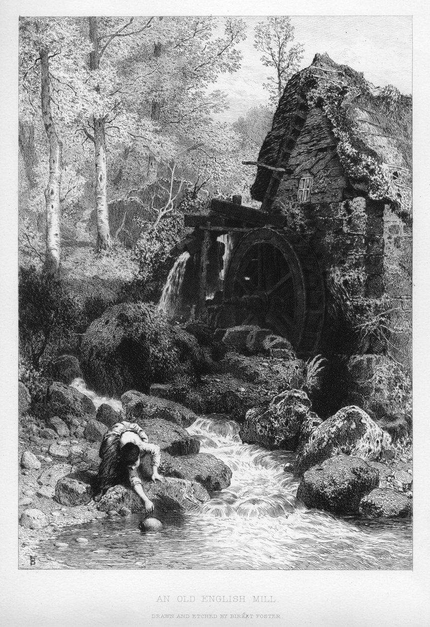 Vanha englantilainen mylly, 1800-luku. tekijältä Birket Foster