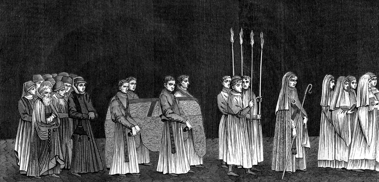 Yliopiston rehtori ja Saint-Victors Abbeyn munkkien kulkue, 1400-luku 1849. tekijältä Bisson and Cottard