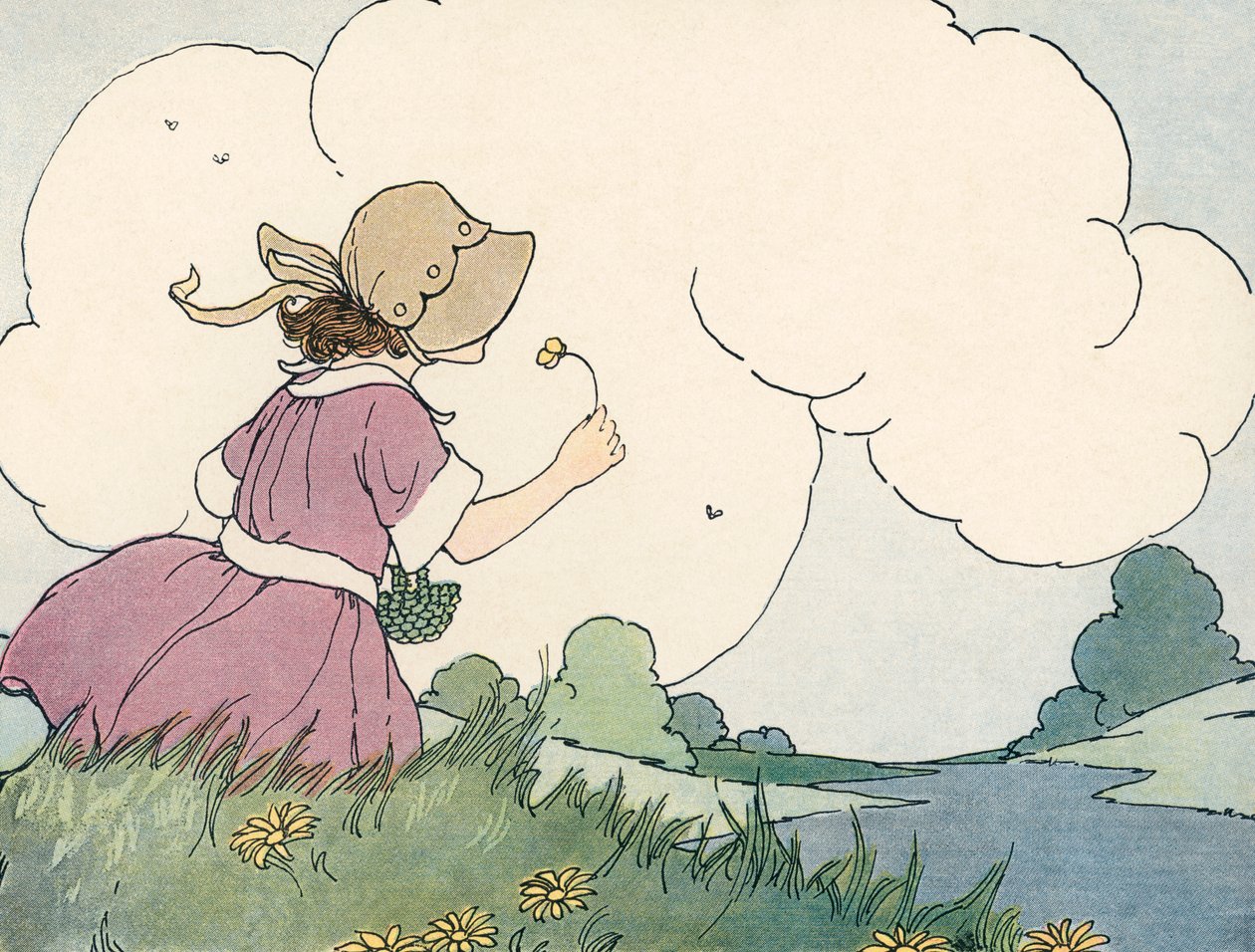 Nuori tyttö tuoksuu luonnonkukasta kesätaivasta vasten tekijältä Blanche Fisher Wright