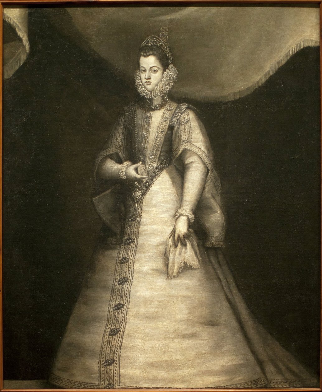 Itävallan Isabelle Claire Eugenien (1566-1633) muotokuva (Isabella Espanjasta). Blas de Pradon maalaus (n. 1545-1599), öljy kankaalle tekijältä Blas del Prado