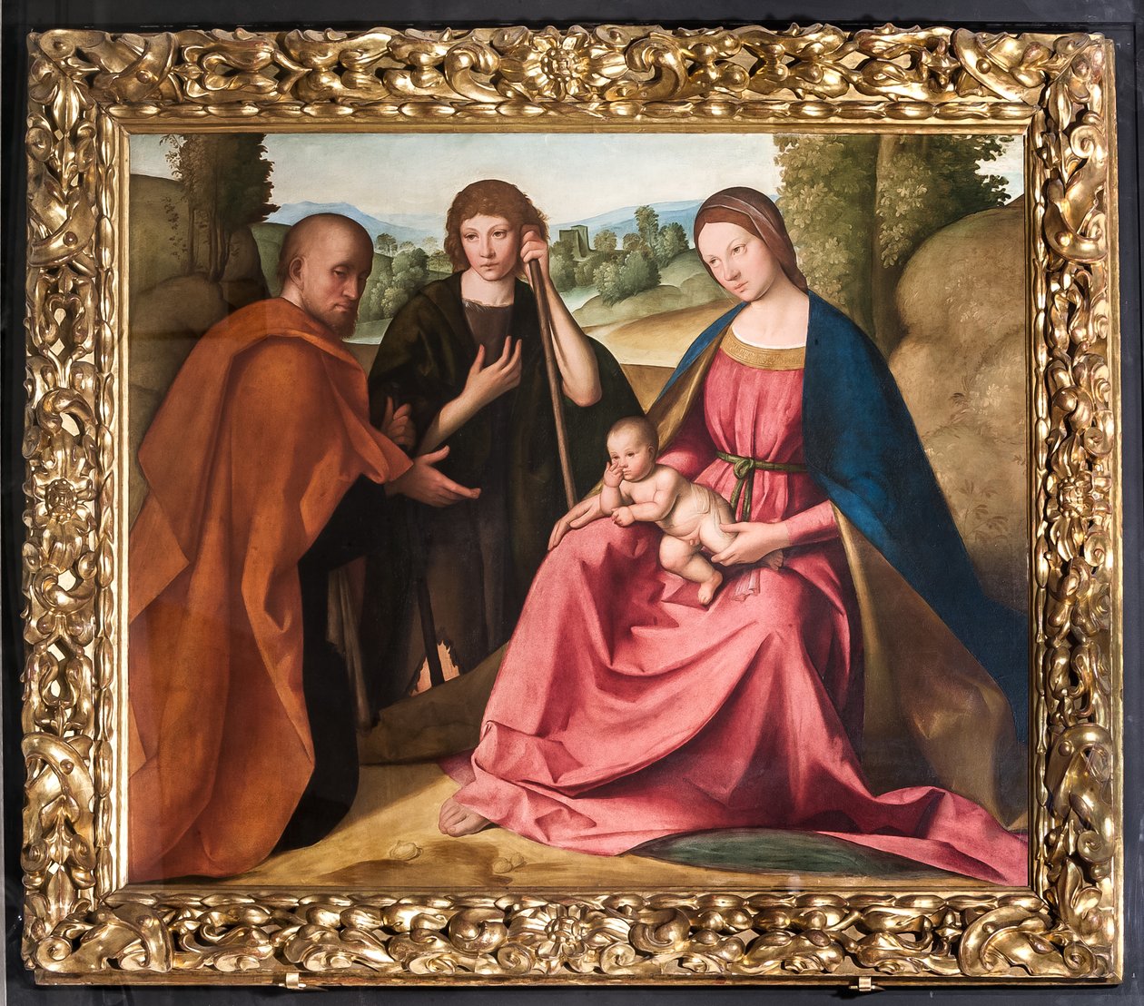 Paimenten palvonta Madonnan Jeesus-lapsen ja kahden paimenen kanssa") tekijältä Boccaccio Boccaccino