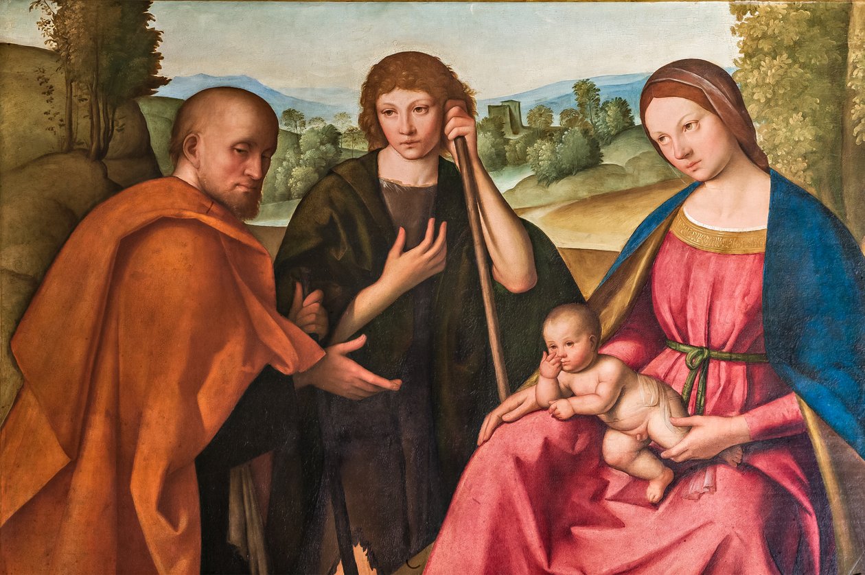 Paimenten palvonta Madonnan Jeesus-lapsen ja kahden paimenen kanssa, yksityiskohta numerosta 2384594 tekijältä Boccaccio Boccaccino