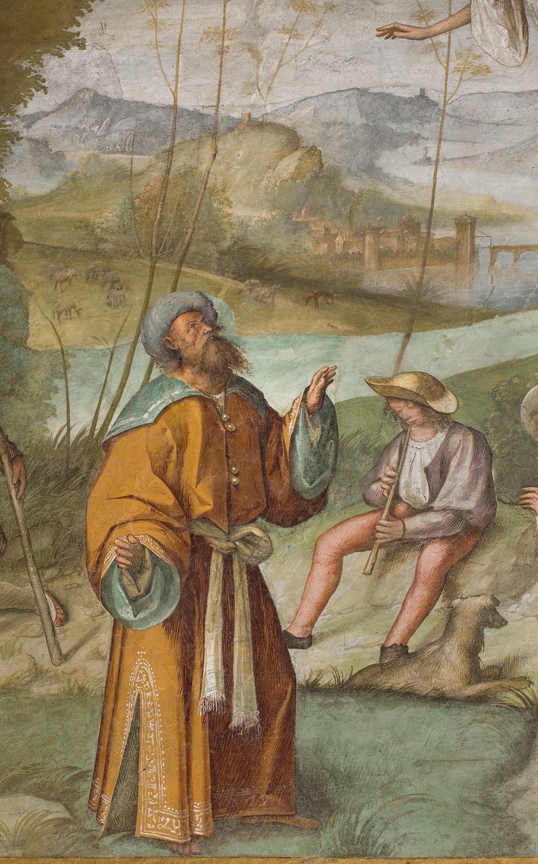 Keskikäytävä, ensimmäinen pohjoisväli, ilmoitus Gioacchinolle, Boccaccio Boccaccino 1514-15, yksityiskohta tekijältä Boccaccio Boccaccino