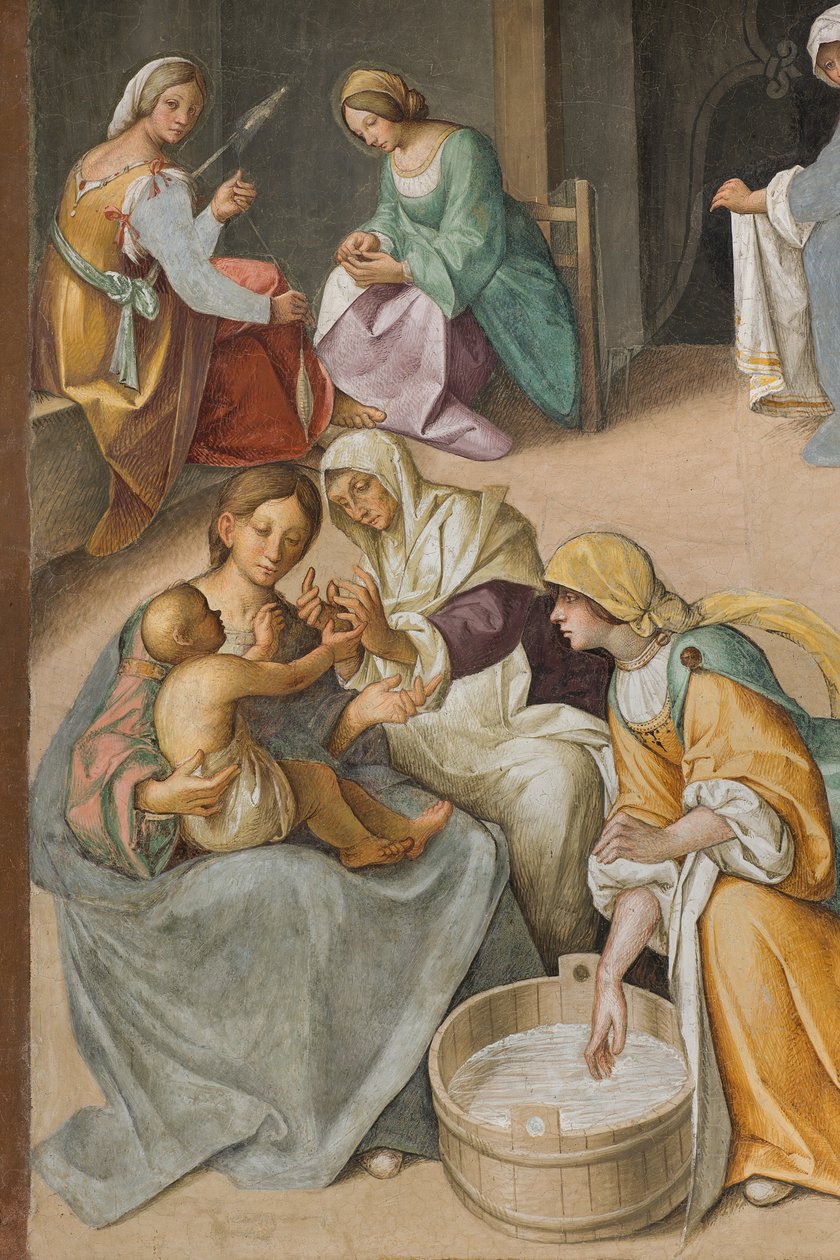 Keskilaivo, toinen pohjoisväli, Neitsyen syntymä, Boccaccio Boccaccino 1514-15, yksityiskohta tekijältä Boccaccio Boccaccino