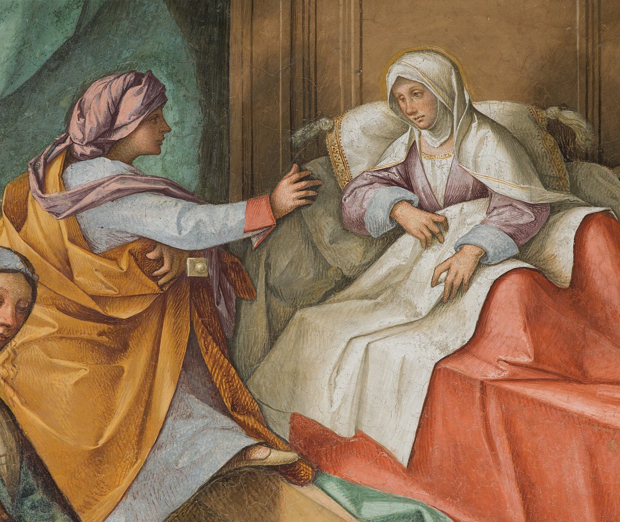 Keskilaiva, toinen pohjoisosa, Neitsyt Marian syntymä, Boccaccio Boccaccino 1514-15, yksityiskohta. tekijältä Boccaccio Boccaccino