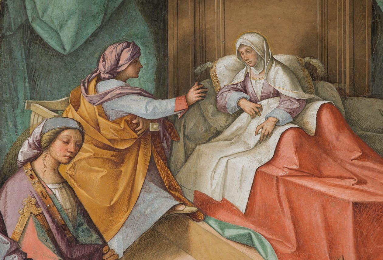Keskilaiva, toinen pohjoisosa, Neitsyt Marian syntymä, Boccaccio Boccaccino 1514-15, yksityiskohta. tekijältä Boccaccio Boccaccino