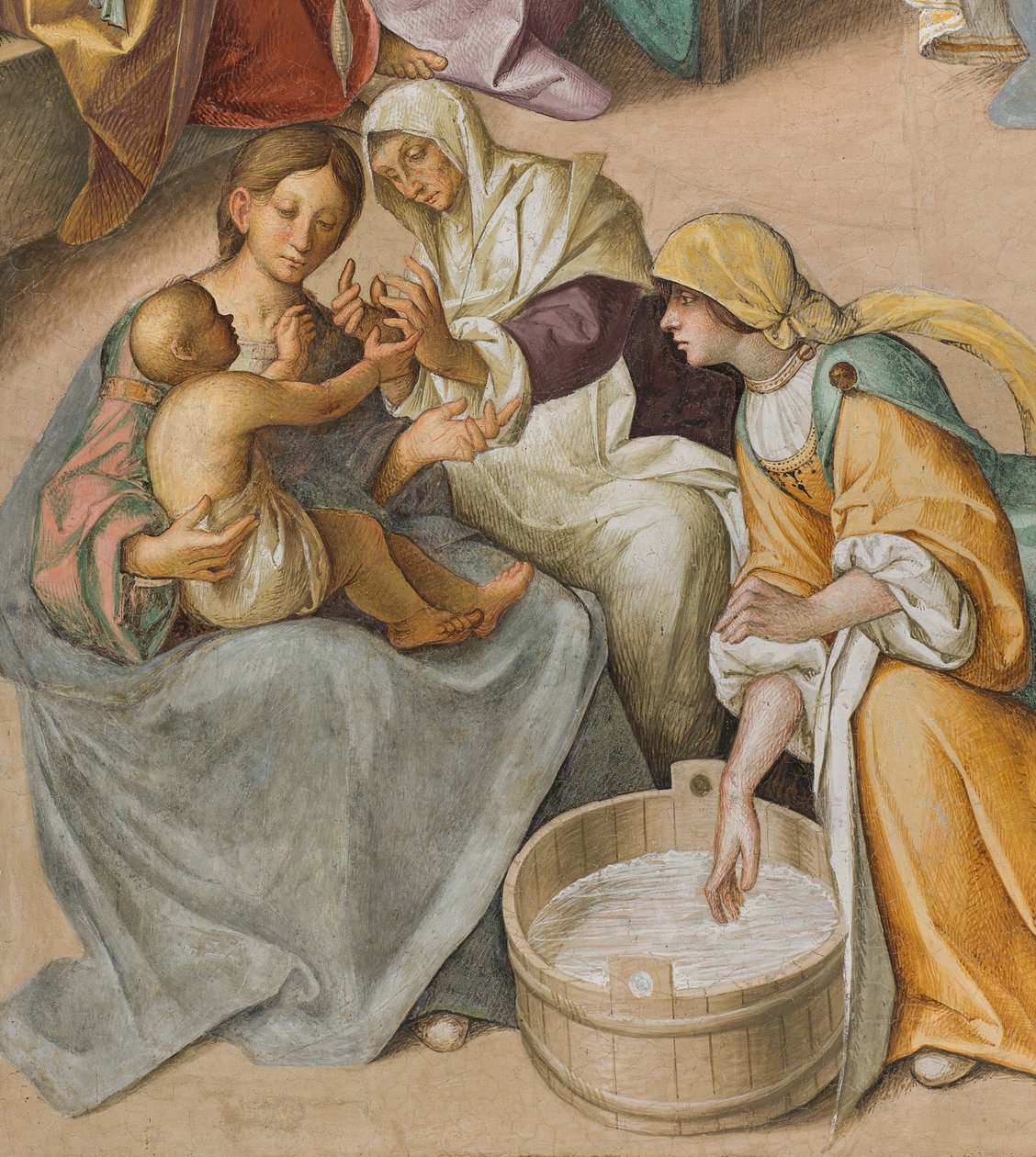 Keskilaivo, toinen pohjoisväli, Neitsyen syntymä, Boccaccio Boccaccino 1514-15, yksityiskohta tekijältä Boccaccio Boccaccino