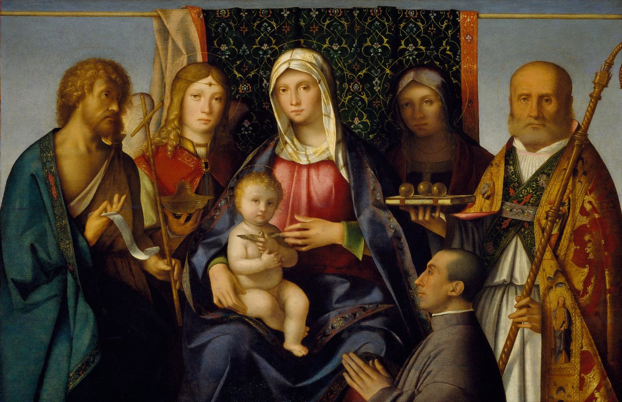 Neitsyt ja lapsi pyhien ja lahjoittajan kanssa, 1505-1515 tekijältä Boccaccio Boccaccino