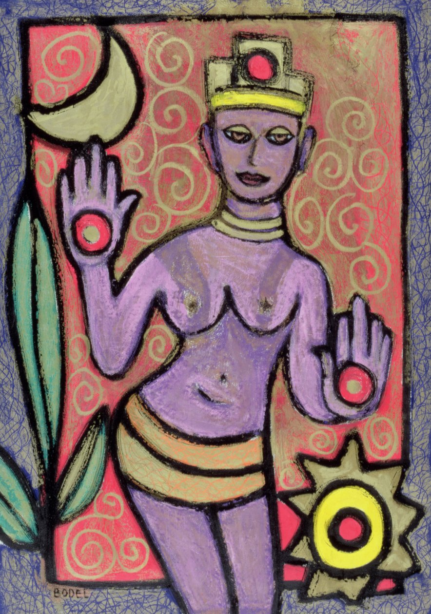 Goddess, 2002 (öljy, pastelli ja intialainen muste paperille) tekijältä Bodel Rikys