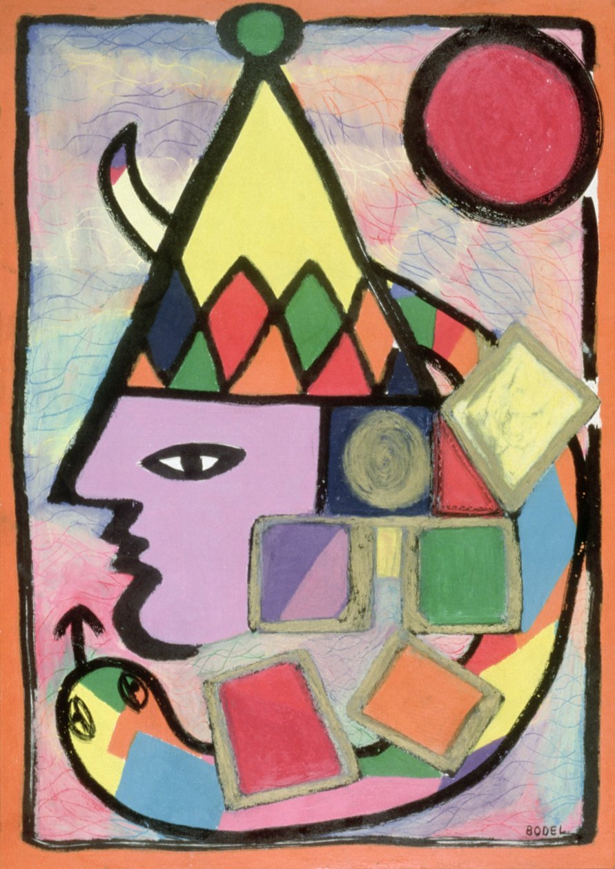 Harlequin, 2000 (öljy, pastelli ja intialainen muste paperille) tekijältä Bodel Rikys