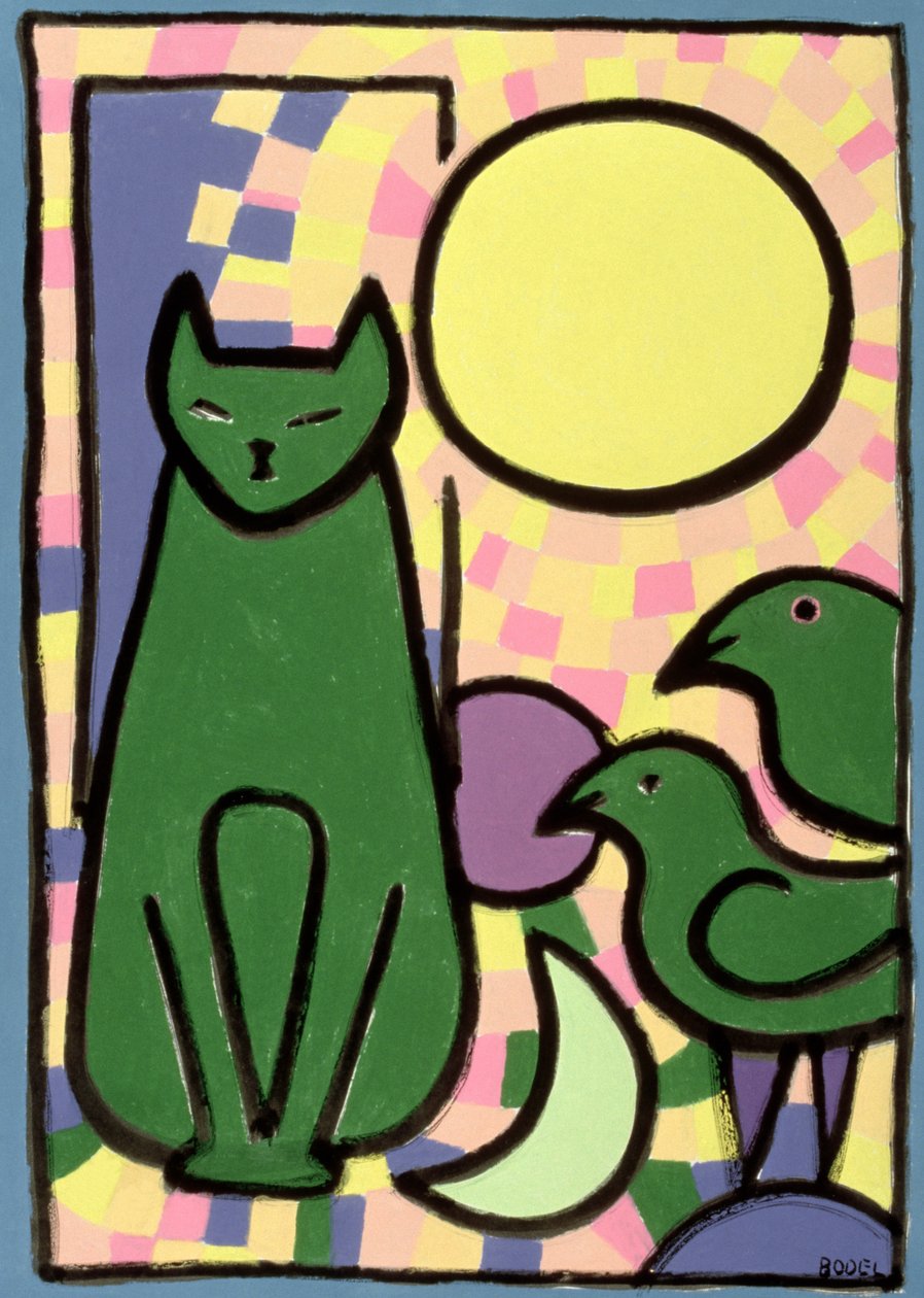 Sun Cat, 2000 (öljy, pastelli ja intialainen muste paperille) tekijältä Bodel Rikys