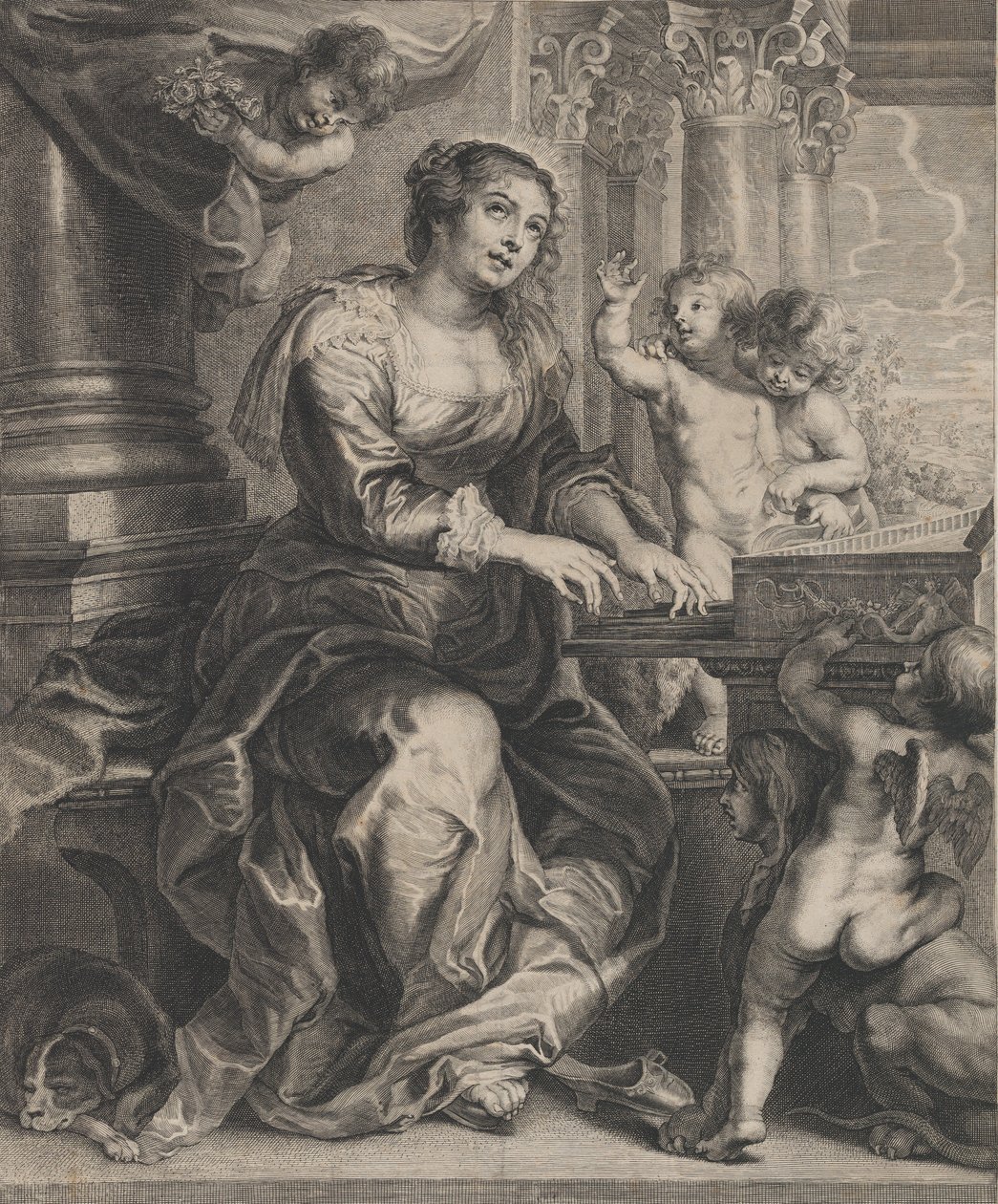 Saint Cecilia soittaa urkuja putin ympäröimänä, n. 1640-59. tekijältä Boetius Adams Bolswert