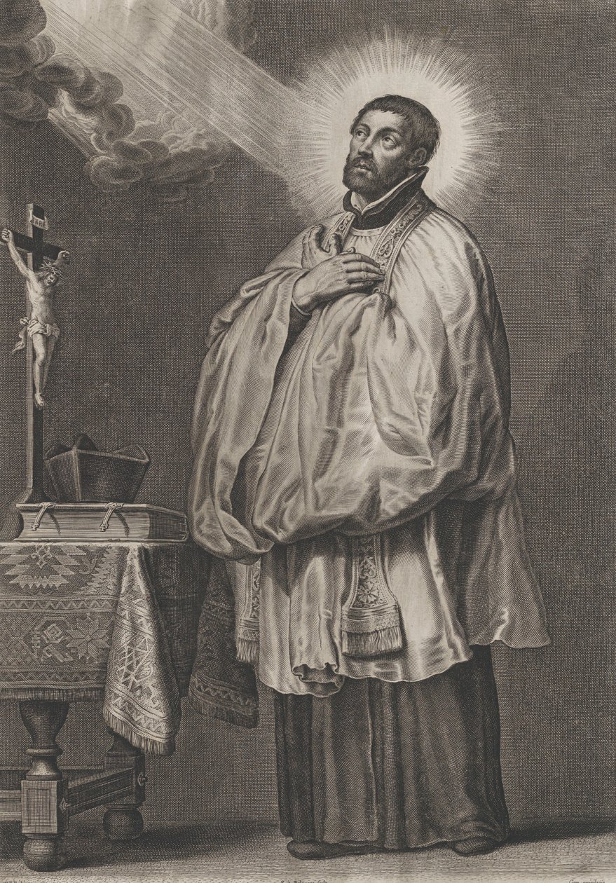 Pyhä Franciscus Xavier jumalallisen valon kanssa, joka säteilee häntä kohti vasemmasta yläkulmasta,..., n. 1623-33. tekijältä Boetius Adams Bolswert