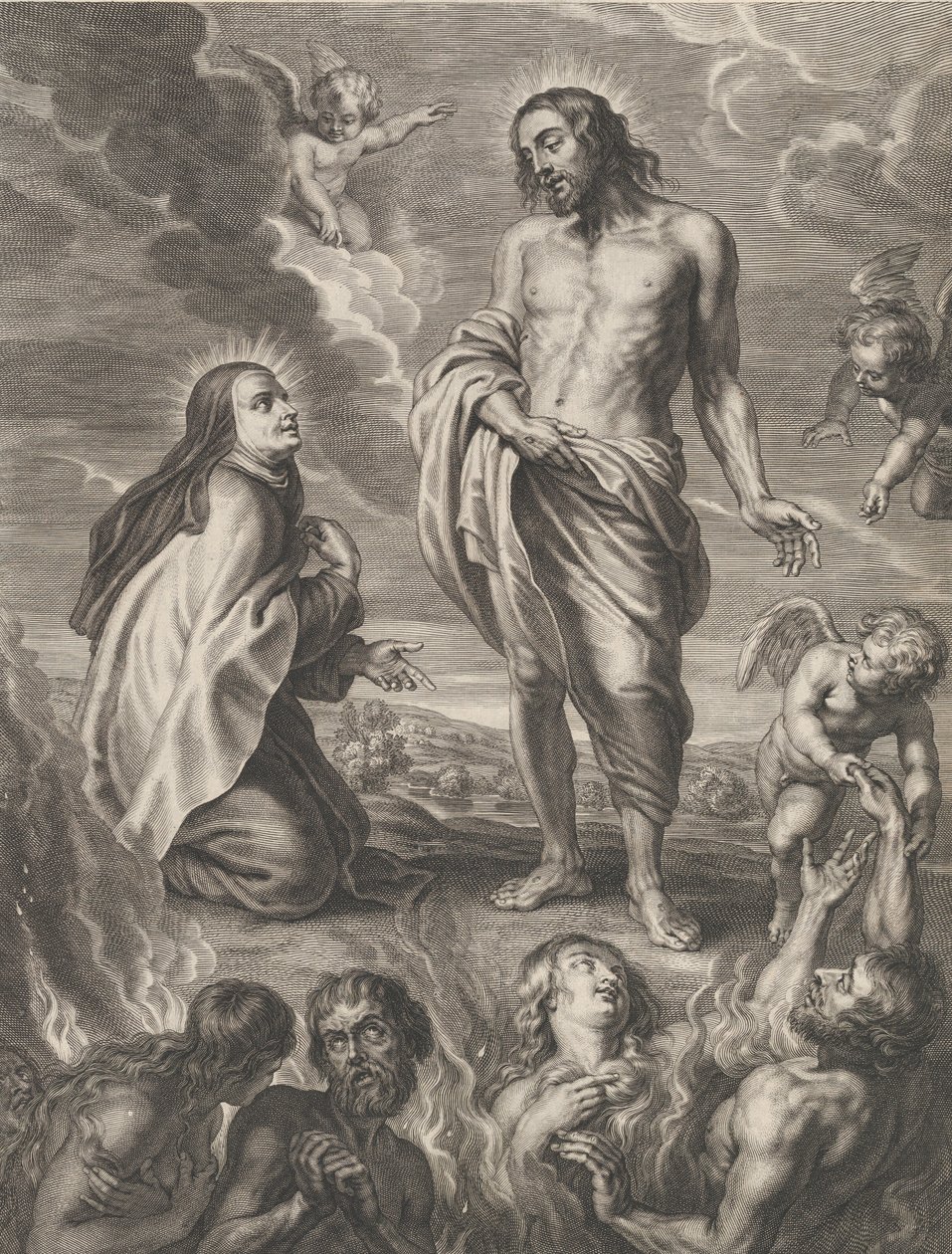 Pyhä Teresa Avilalainen rukoilee Bernardino de Mendozan puolesta, n. 1640-59. tekijältä Boetius Adams Bolswert