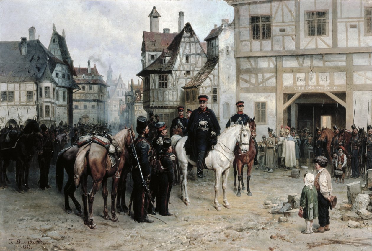 Kenraali Blucher (1742-1819) kasakkojen kanssa Bautzenissa, 1885 tekijältä Bogdan Willewalde