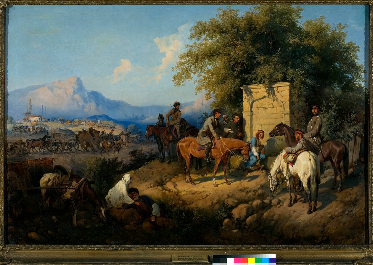 Venäjän joukot ylittävät Kaukasuksen Adjarassa (Georgia) (Venäjän joukot ylittävät Kaukasuksen vuoret Adjarassa) (Kaukasuksen heimojen kapina vuosina 1830–1860) - Gottfried (Bogdan Pavlovich) Willewalden maalaus (1818-1), öljy tekijältä Bogdan Willewalde