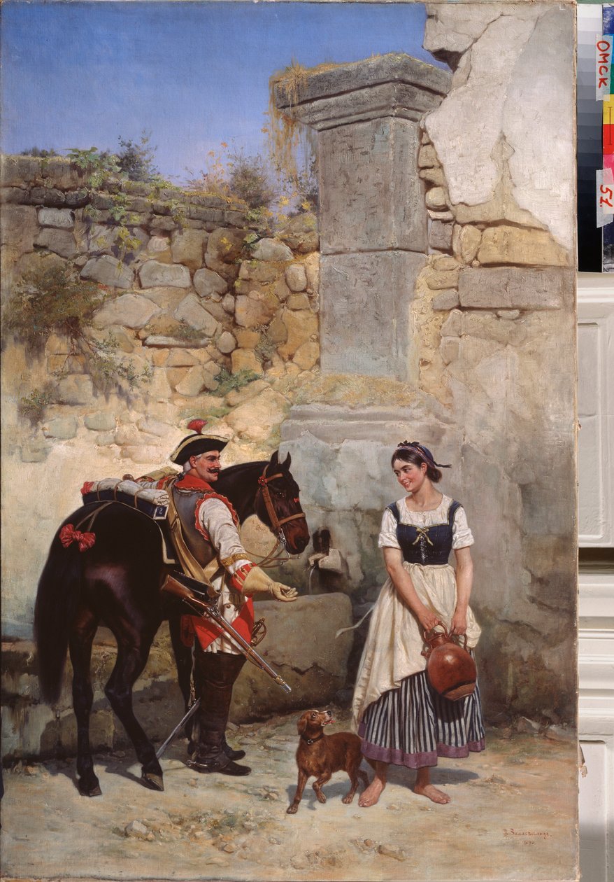 Kohtaus kaivolla - Gottfried (Bogdan Pavlovich) Willewalden (1818-1903) maalaus, öljy kankaalle tekijältä Bogdan Willewalde