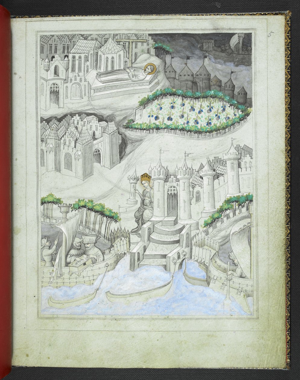 Lisää 24189, f.5r, Kyproksen saari, "Sir John Mandevillen matkojen kuvakirjasta", n. 1410 (vellum) tekijältä Bohemian School