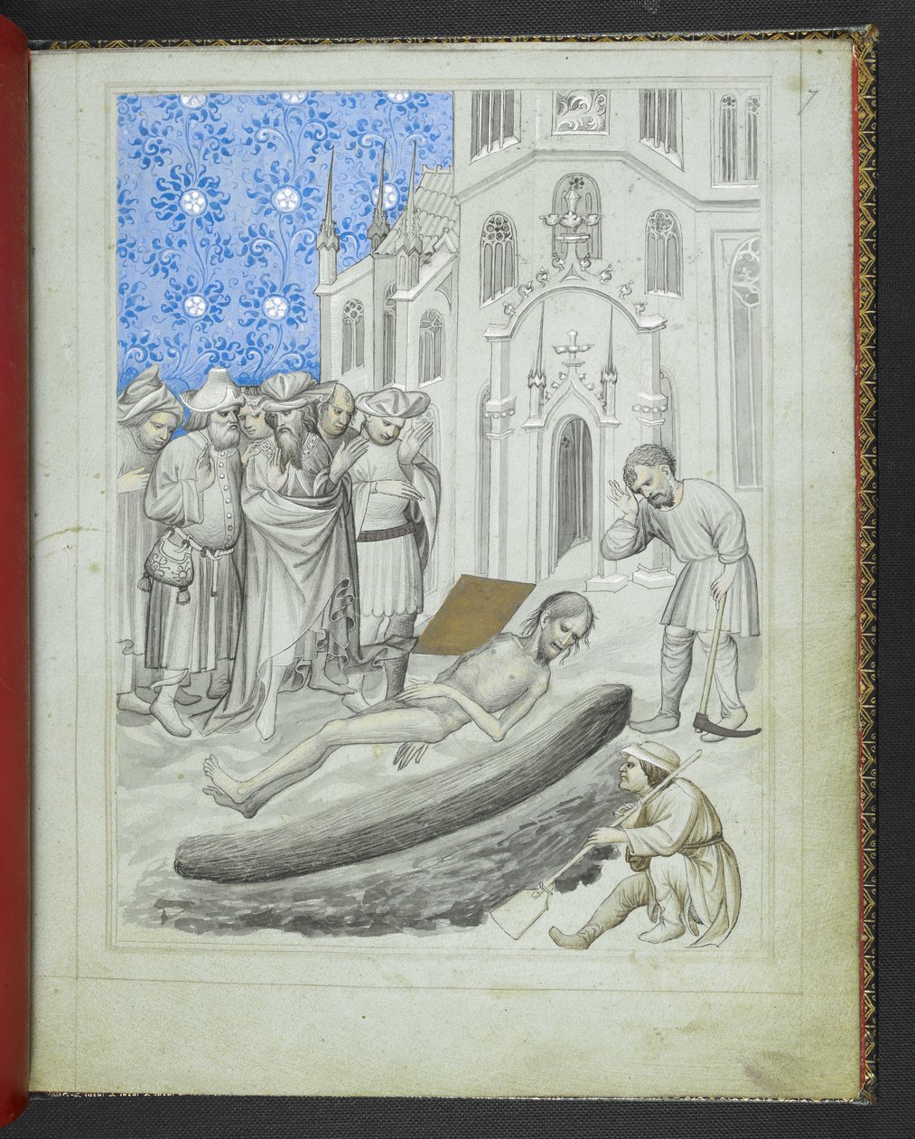 Lisää 24189, f.7r, Hermes Trismegiston haudan löytö, "Sir John Mandevillen matkojen kuvakirjasta", n. 1410 (vellum) tekijältä Bohemian School