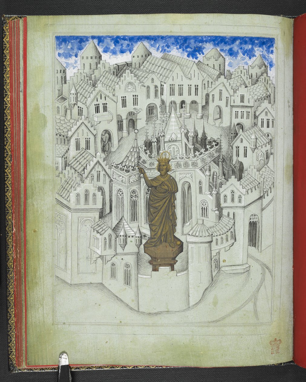 Afegiu 24189, f.9v, La ciutat de Constantinoble, amb una gran estàtua de l