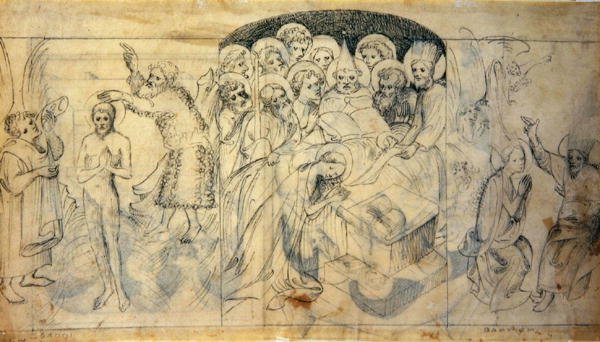 Kohtauksia Kristuksen ja Neitsyen elämästä, n. 1400 (kynä ja muste pergamentille) tekijältä Bohemian School