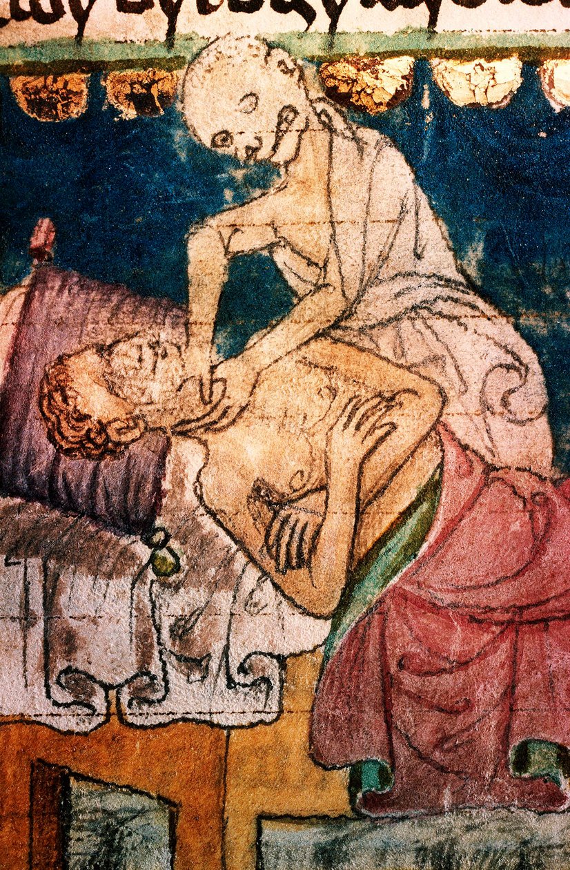 a mort etranglant un pestifere - Kuolema, joka kuristaa ruton uhrin - Miniature extraite du codex Stini, Boheme tekijältä Bohemian School