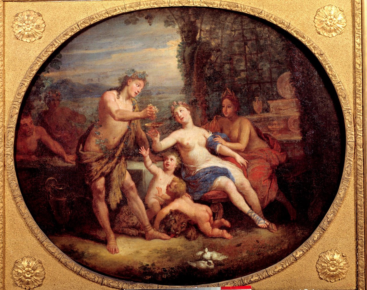 Bacchuksen, Venuksen ja Ceresin jumalien esitys Bon de Boullongnen maalaus (1649-1717) 1700-luvun Troyes, Kuvataidemuseo tekijältä Bon Boullogne