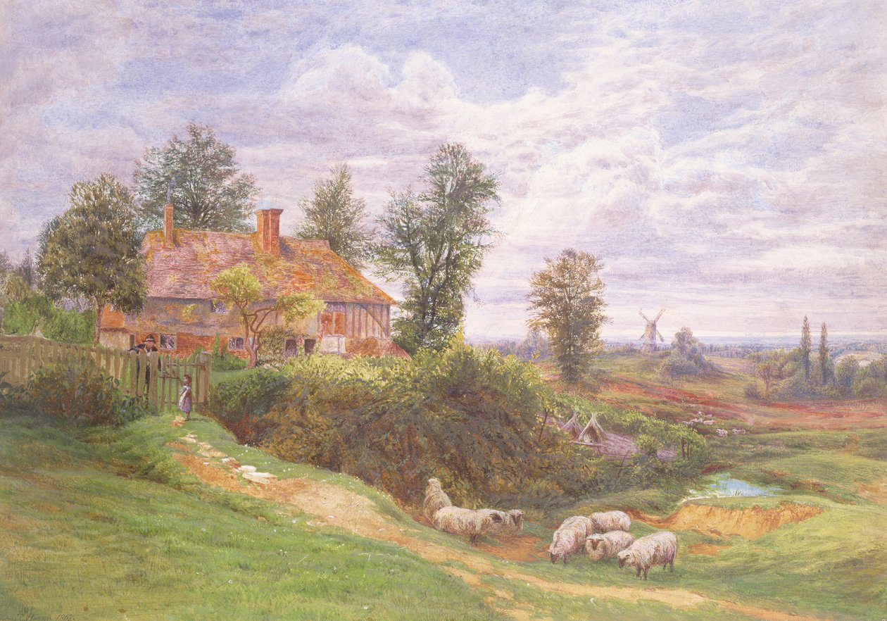 Country Scene tuulimyllyillä tekijältä Bonami Edward Warren