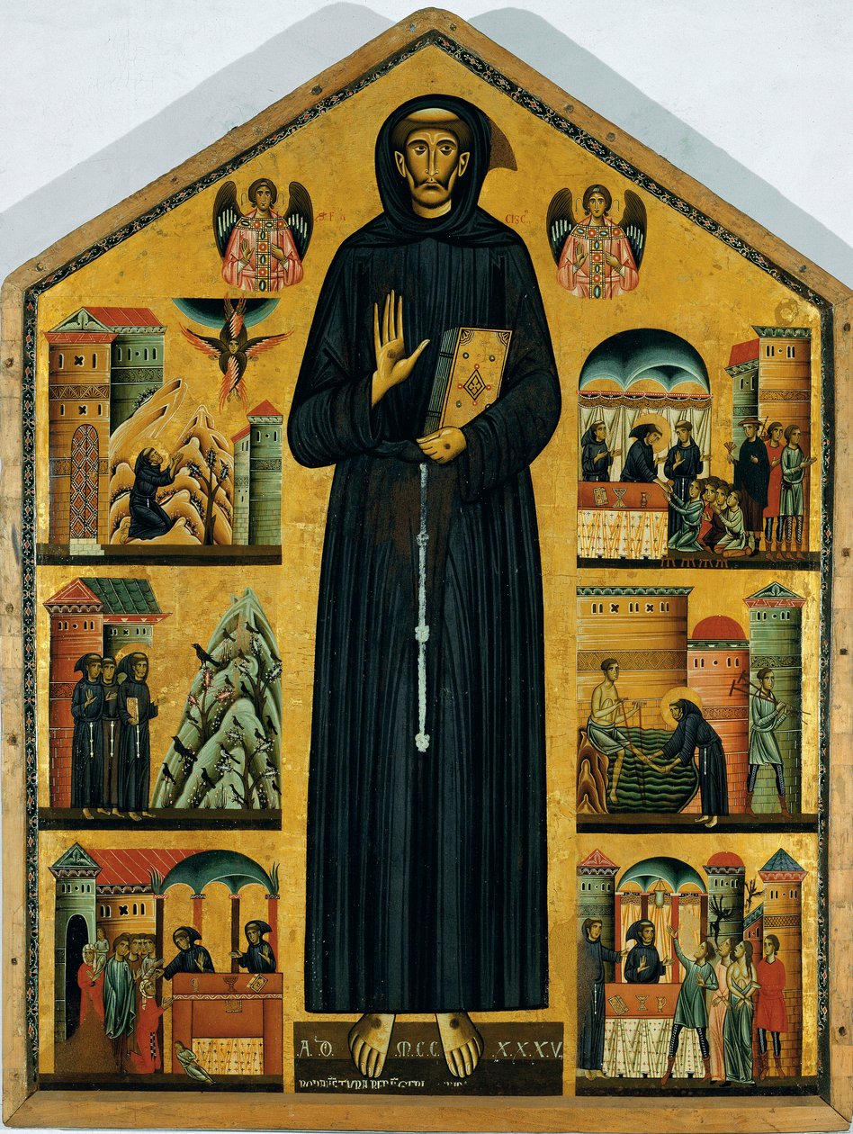 Pyhän Francois Assisilaisen elämä. (Maalaus puulle) 1235 tekijältä Bonaventura Berlinghieri