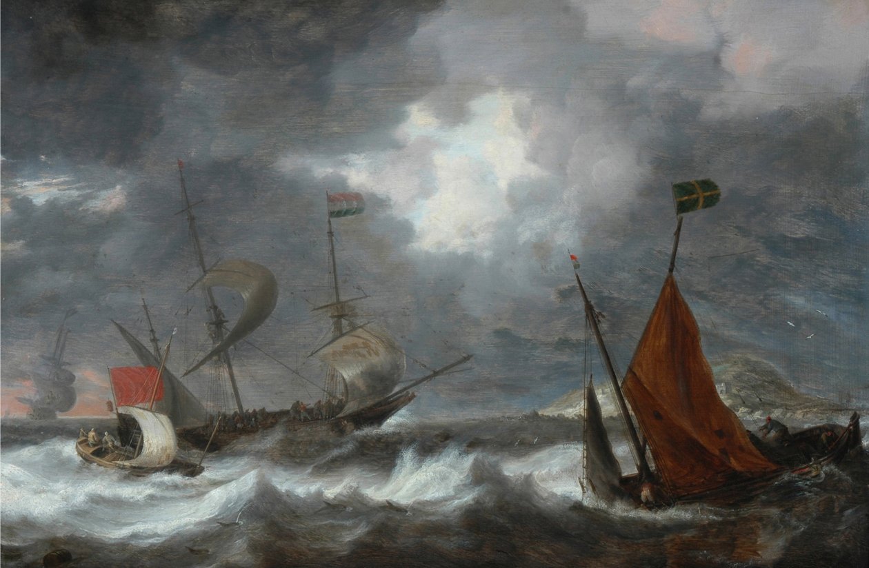 Merimyrsky purjelaivojen kanssa, n. 1645 tekijältä Bonaventura Peeters the Elder