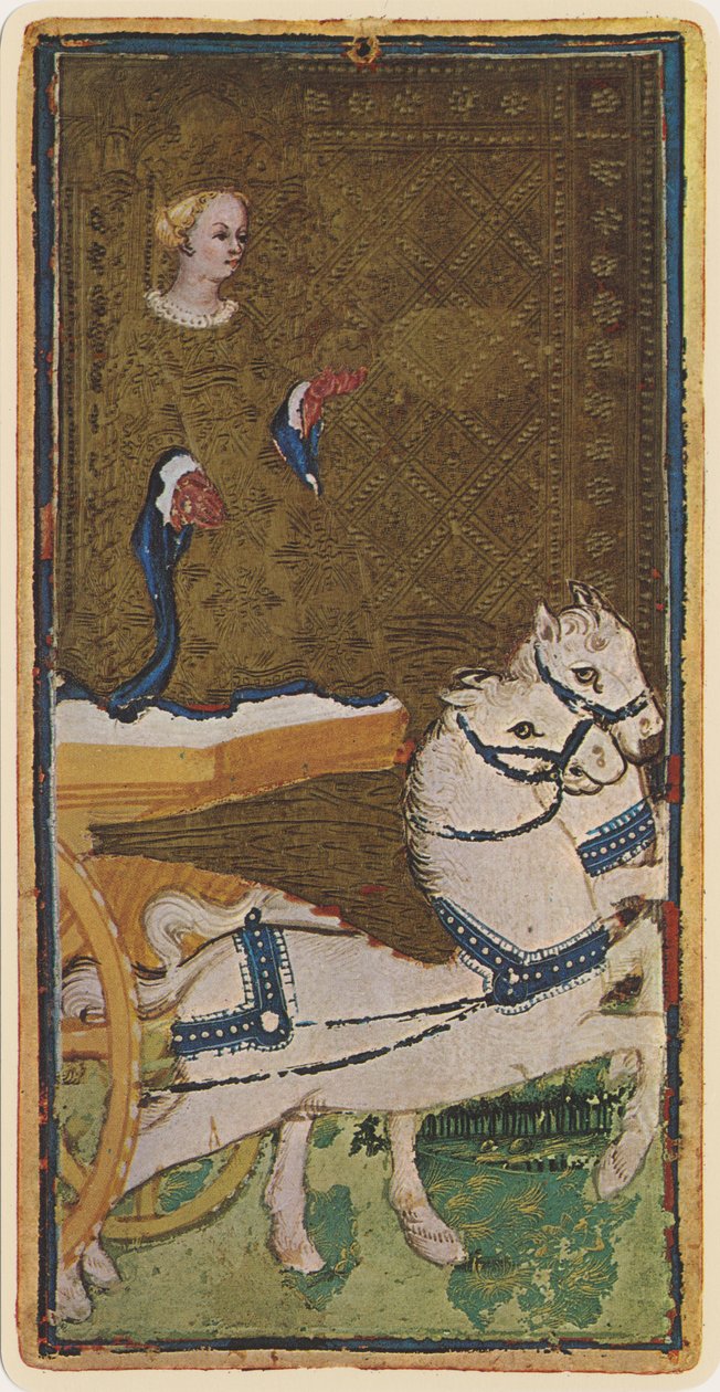 Chariot, faksimile Tarot-kortista "Visconti"-pakasta, 1441-47 tekijältä Bonifacio Bembo