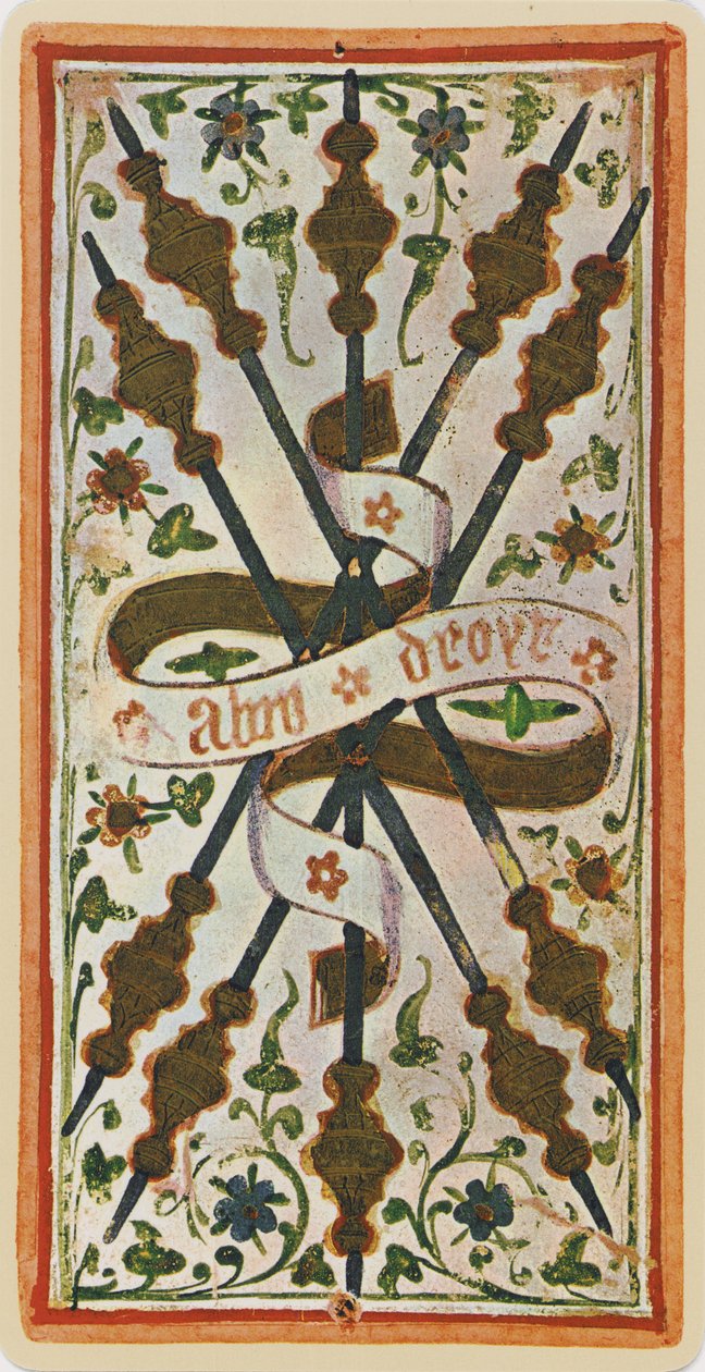 Viisi sauvaa, faksimile Tarot-kortista "Visconti"-pakasta, 1441-47 tekijältä Bonifacio Bembo