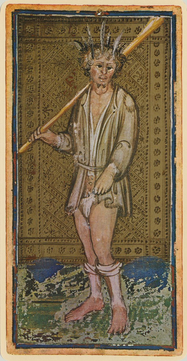 Hullu, tarot-kortin faksimile "Visconti"-pakasta, 1441-47 tekijältä Bonifacio Bembo