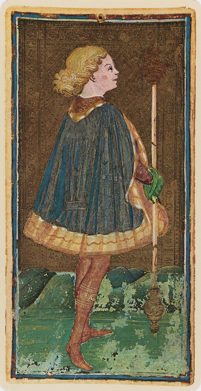 Wands-roisto, faksimile Tarot-kortista "Visconti"-pakasta, 1441-47 tekijältä Bonifacio Bembo