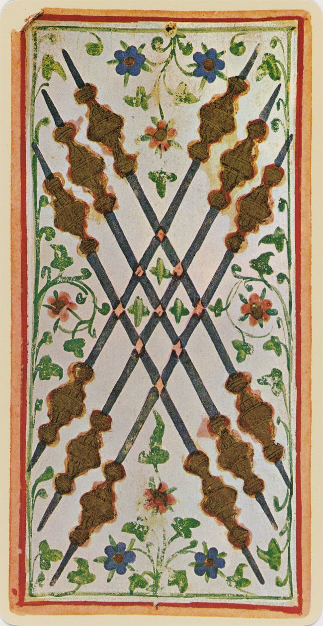 Kuutonen, faksimile tarotkortista Visconti-pakasta, 1441-47. tekijältä Bonifacio Bembo