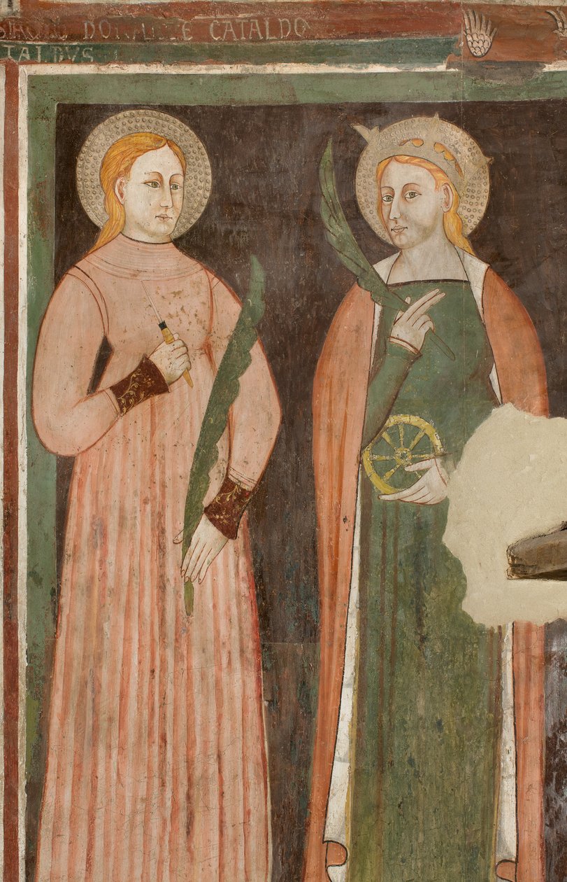 North Transept, Pyhän arkkienkeli Mikaelin alttari, alttaritaulun takana Bonifacio Bembon, Pyhän Aquilinan ja Pyhän Katariina Aleksandrialaisen freskot tekijältä Bonifacio Bembo