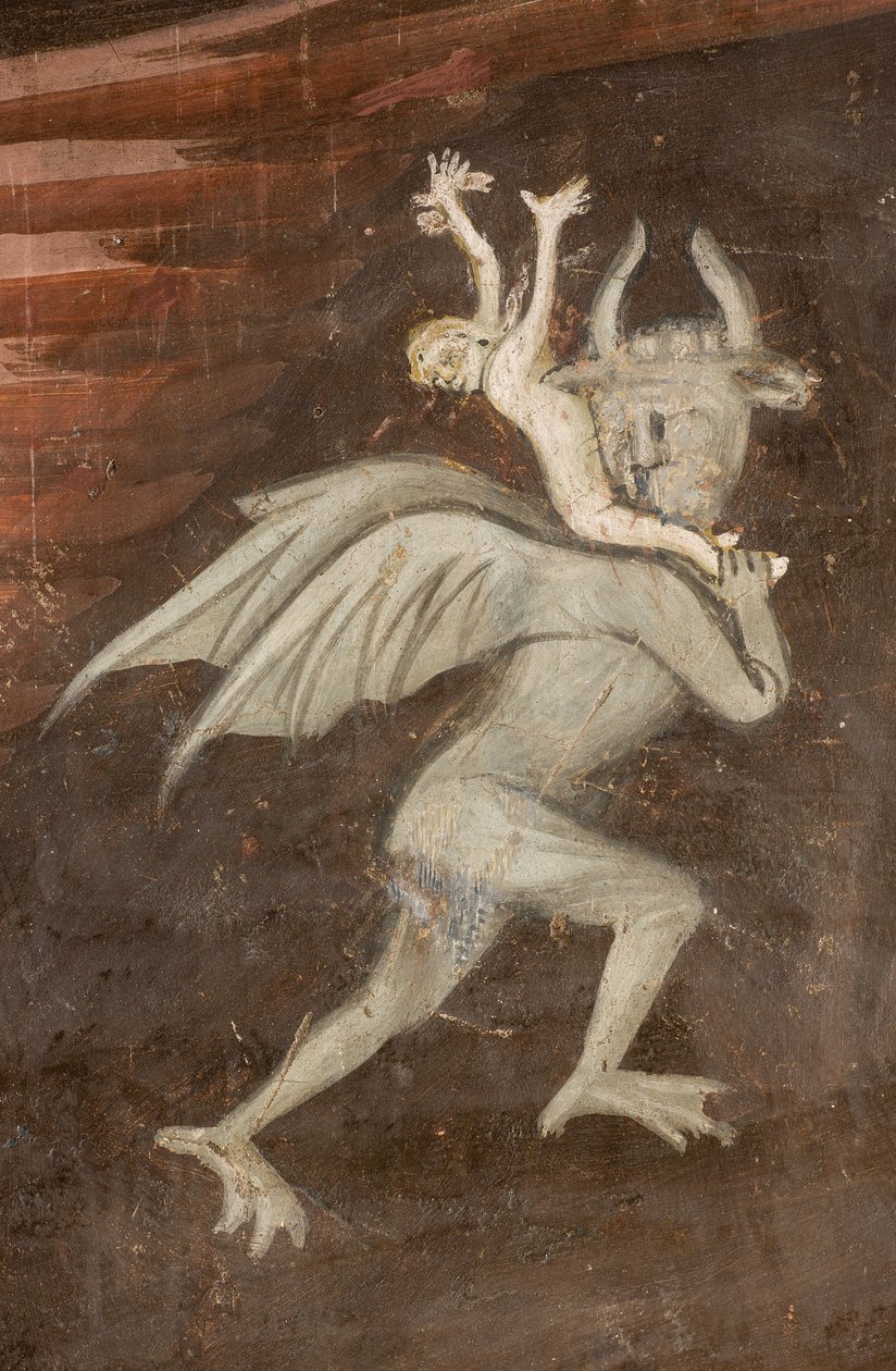 North Transept, Pyhän arkkienkeli Mikaelin alttari, Alttaritaulun takana Boniface Bembon freskot, Arkkienkeli Mikael vaaka karkottaa pahan, Yksityiskohta Pahanlaatuinen tekijältä Bonifacio Bembo